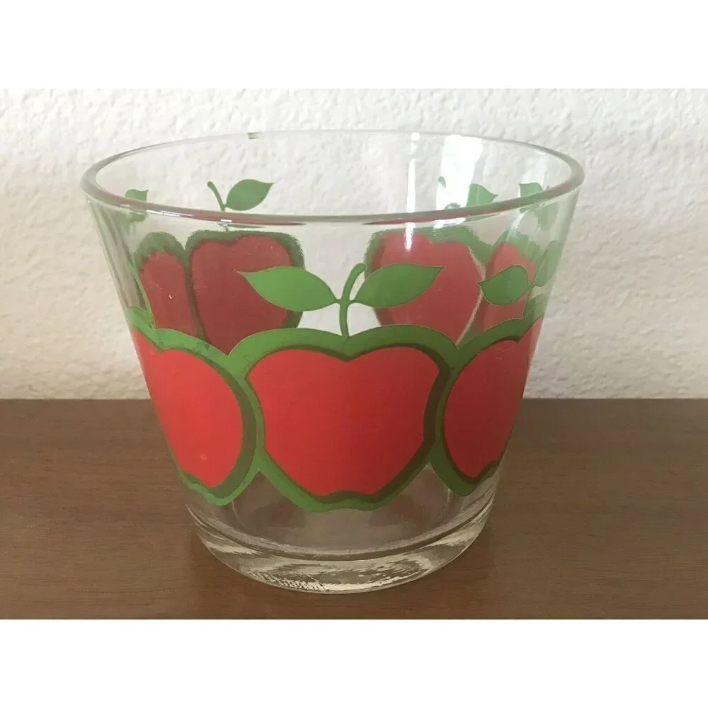 Vintage Red Apple Heavy Glass Ice Bucket Mid Century by Colony 1960s 5
